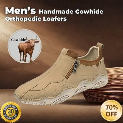 🐂 Men's Calfskin Walking Shoes 👞 Hand-sewn, slip-on design, easy to put on and take off ✅ Arch support - relieve pain and walk comfortably