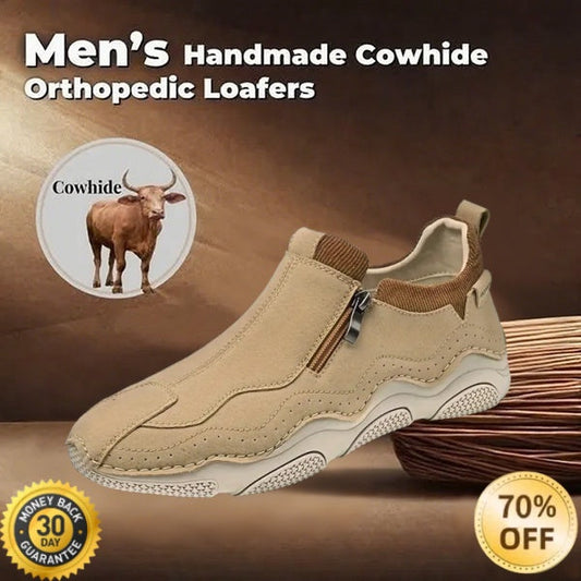🐂 Men's Calfskin Walking Shoes 👞 Hand-sewn, slip-on design, easy to put on and take off ✅ Arch support - relieve pain and walk comfortably