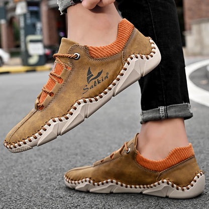 [Last Day 70% Off - Ends Soon] 🔥 Men's Calfskin Walking Shoes 👞 Arch Support ✅ Pain Relief for Comfortable Walking
