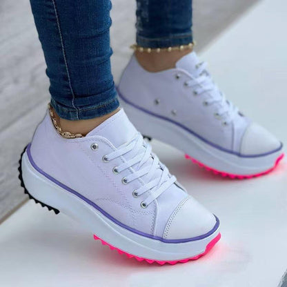 Women's round toe lace-up thick-soled arch support canvas shoes