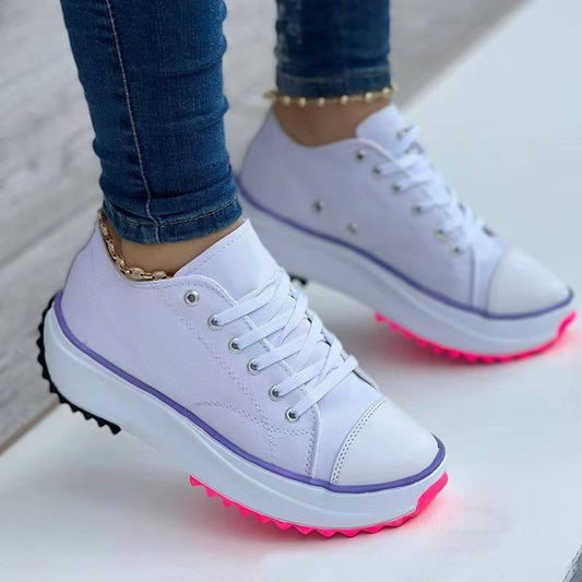 Women's round toe lace-up thick-soled arch support canvas shoes