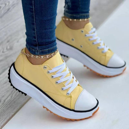 Women's round toe lace-up thick-soled arch support canvas shoes