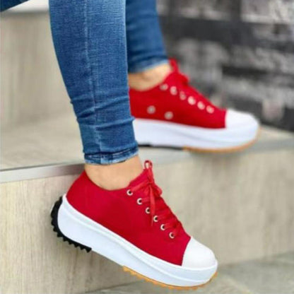 Women's round toe lace-up thick-soled arch support canvas shoes
