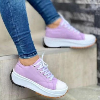 Women's round toe lace-up thick-soled arch support canvas shoes