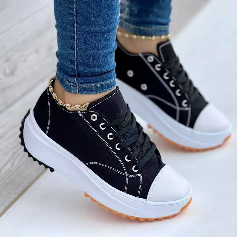 Women's round toe lace-up thick-soled arch support canvas shoes