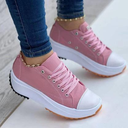 Women's round toe lace-up thick-soled arch support canvas shoes