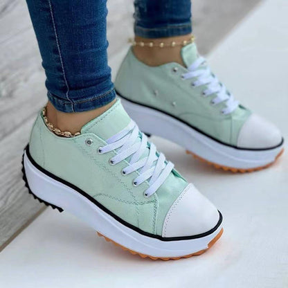 Women's round toe lace-up thick-soled arch support canvas shoes